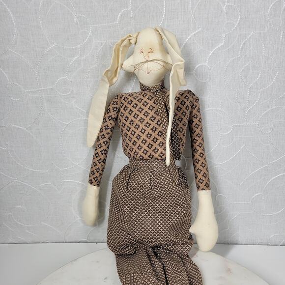 VTG Mr &‎ Mrs Rabbit Dolls 29" Handmade Brown Primitive Folk Plush Easter Decor - Picture 8 of 16